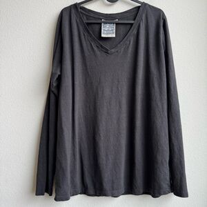 Jungmaven Finch Relaxed Washed Black Gray Hemp Long Sleeve V Neck Top Size XL